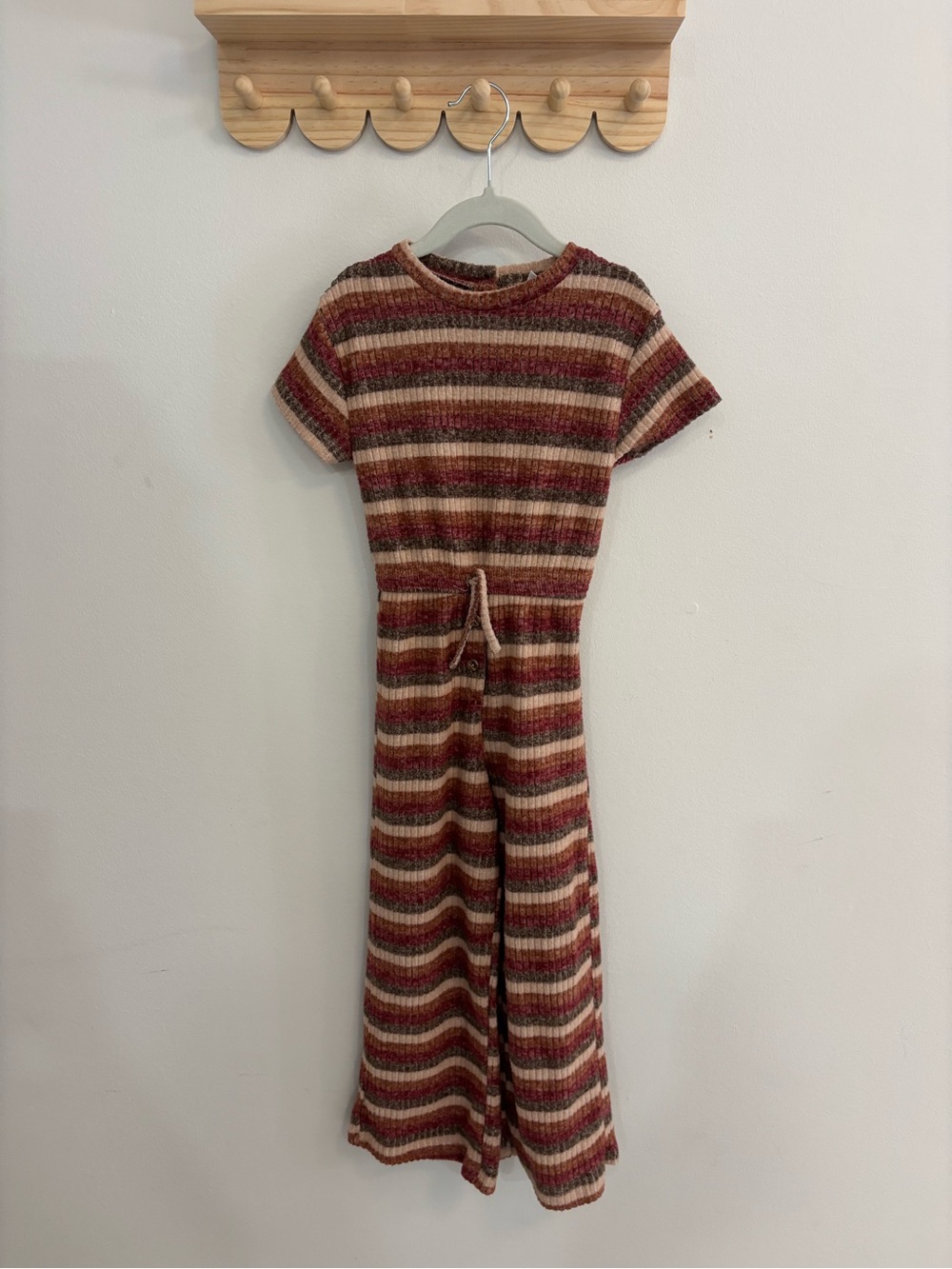 Zara Striped Knit Romper in Rust, Cream & Brown